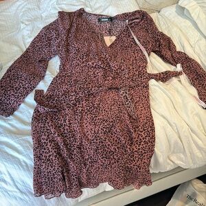 Pink Leopard Wrap Dress Missguided